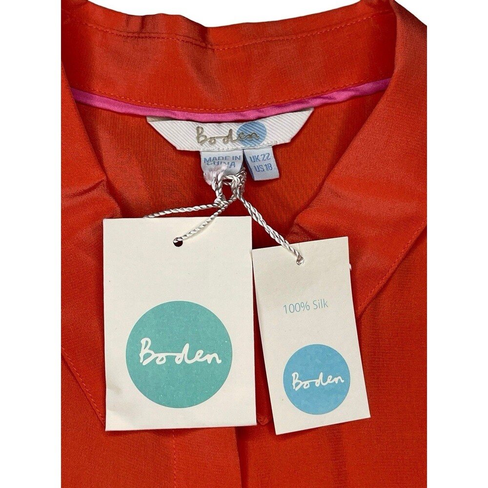 NEW Boden Silk Button Up Sleeveless Shell Blouse Womens Plus 18 Coral Semi Sheer - Picture 6 of 6
